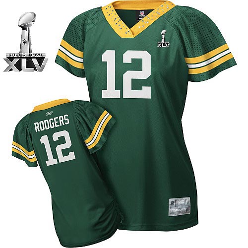 Packers #12 Aaron Rodgers Green Women's Field Flirt Bowl Super Bowl XLV Stitched NFL Jersey - Click Image to Close